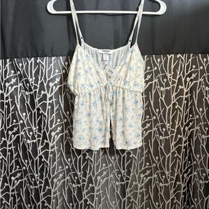 Tilly's Cream and Blue Floral Tank Top